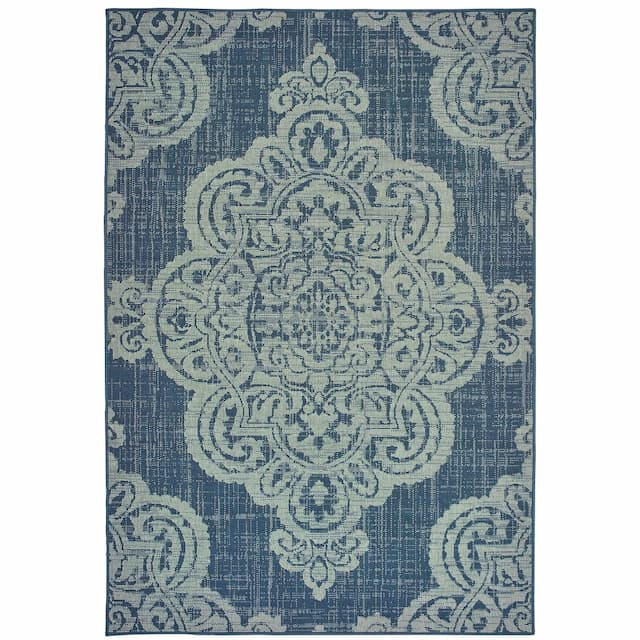 Marina 5929B Navy/ Grey Indoor/Outdoor Area Rug - 1'9" x 3'9"