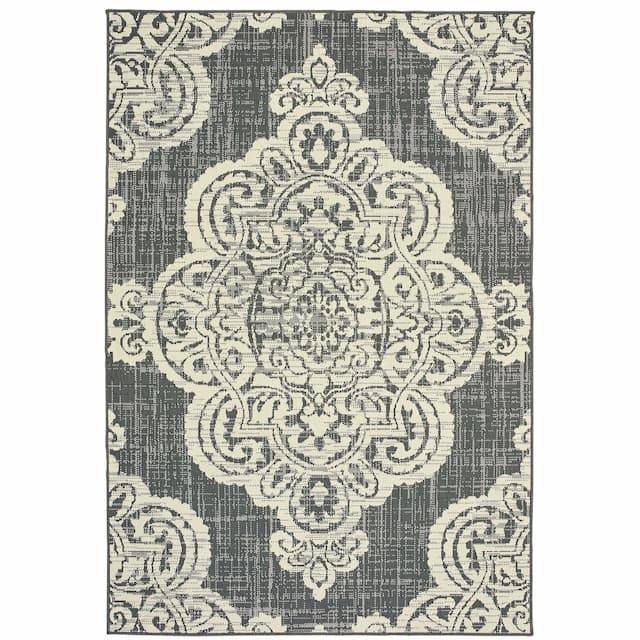 Marina 5929E Grey/ Ivory Indoor/Outdoor Area Rug - 1'9" x 3'9"