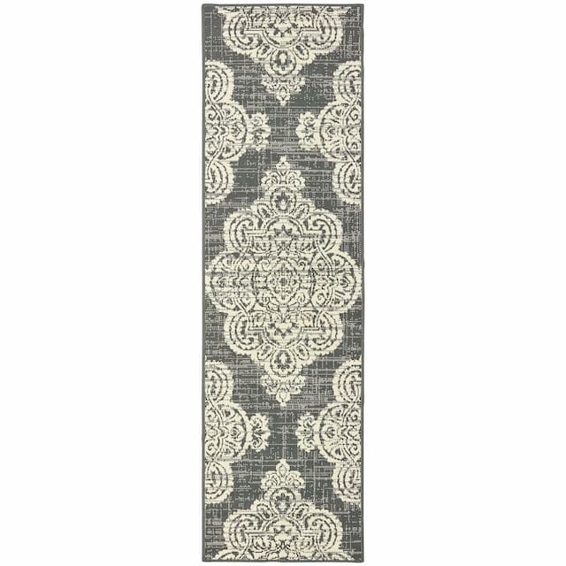 Marina 5929E Grey/ Ivory Indoor/Outdoor Area Rug - 2'3" x 7'6"