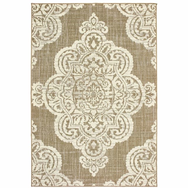 Marina 5929J Tan/ Ivory Indoor/Outdoor Area Rug - 1'9" x 3'9"