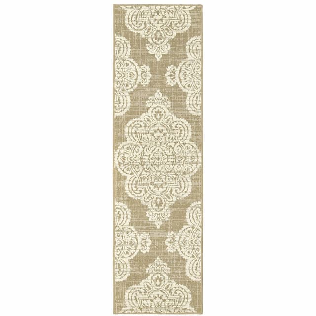 Marina 5929J Tan/ Ivory Indoor/Outdoor Area Rug - 2'3" x 7'6"