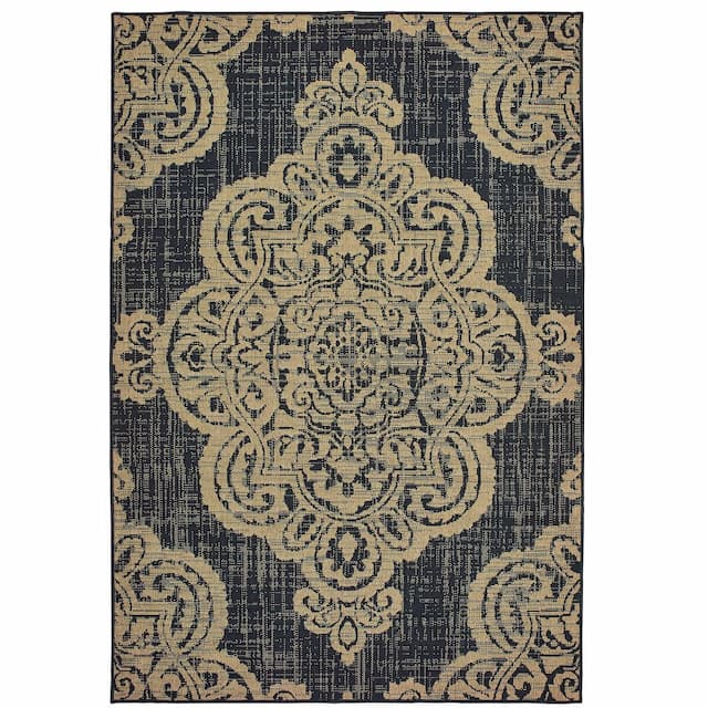 Marina 5929K Black/ Tan Indoor/Outdoor Area Rug - 1'9" x 3'9"