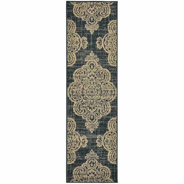 Marina 5929K Black/ Tan Indoor/Outdoor Area Rug - 2'3" x 7'6"