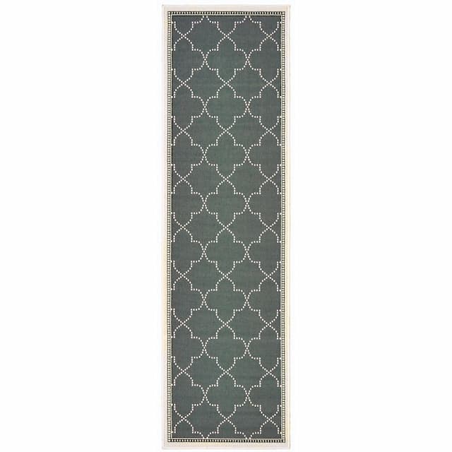 Marina 6025L Grey/ Ivory Indoor/Outdoor Area Rug - 2'3" x 7'6"