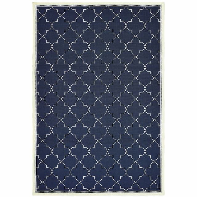 Marina 6025P Navy/ Ivory Indoor/Outdoor Area Rug - 1'9" x 3'9"