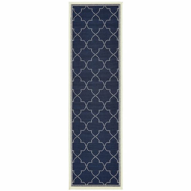 Marina 6025P Navy/ Ivory Indoor/Outdoor Area Rug - 2'3" x 7'6"