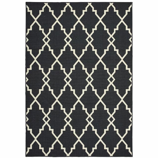 Marina 7763K Black/ Ivory Indoor/Outdoor Area Rug - 1'9" x 3'9"