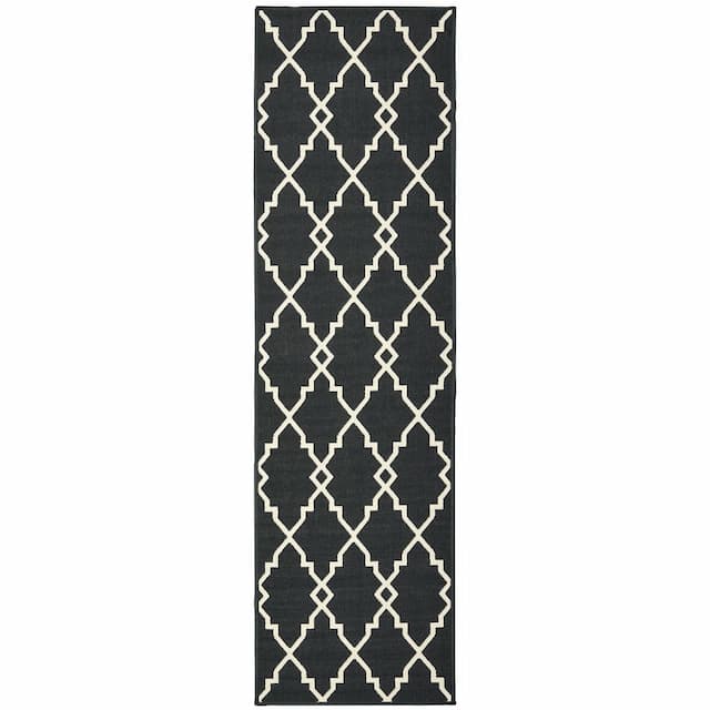 Marina 7763K Black/ Ivory Indoor/Outdoor Area Rug - 2'3" x 7'6"