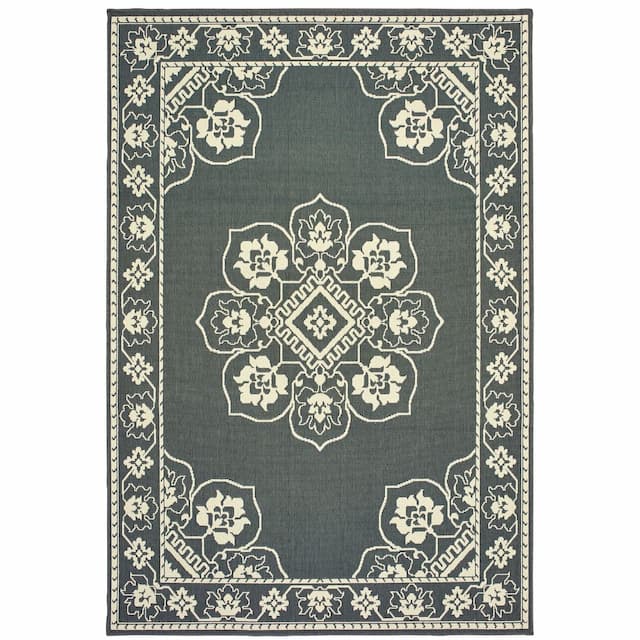 Marina 7764E Grey/ Ivory Indoor/Outdoor Area Rug - 1'9" x 3'9"