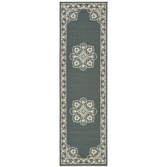 Marina 7764E Grey/ Ivory Indoor/Outdoor Area Rug - 2'3" x 7'6"