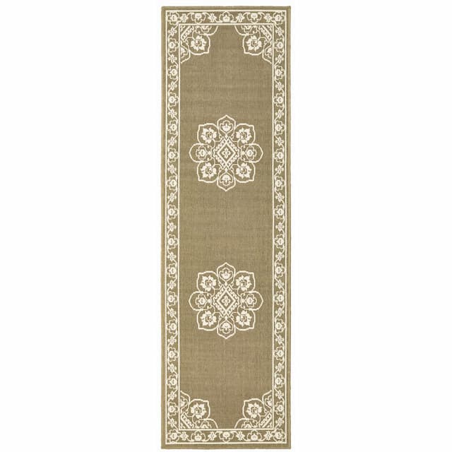 Marina 7764J Tan/ Ivory Indoor/Outdoor Area Rug - 2'3" x 7'6"