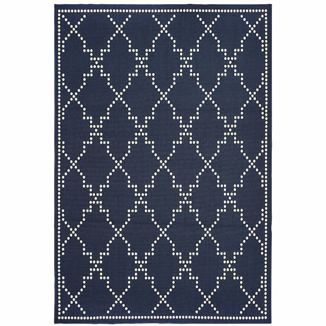 Marina 7765B Navy/ Ivory Indoor/Outdoor Area Rug - 1'9" x 3'9"