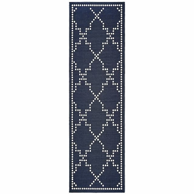 Marina 7765B Navy/ Ivory Indoor/Outdoor Area Rug - 2'3" x 7'6"