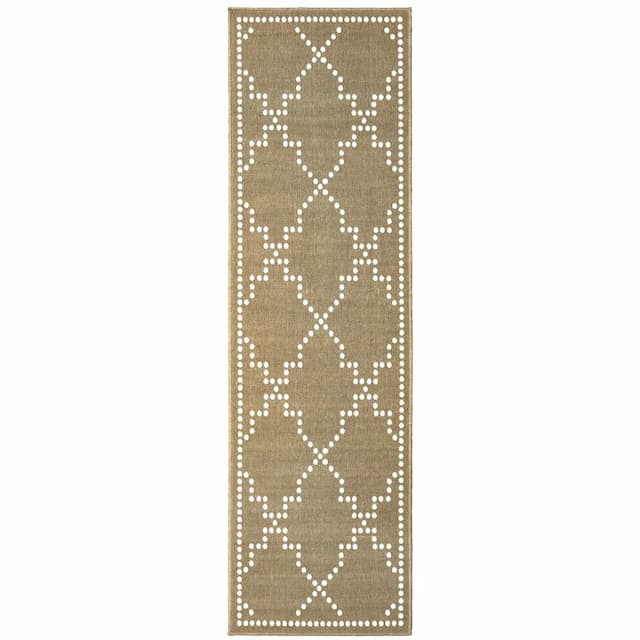 Marina 7765Y Tan/ Ivory Indoor/Outdoor Area Rug - 2'3" x 7'6"