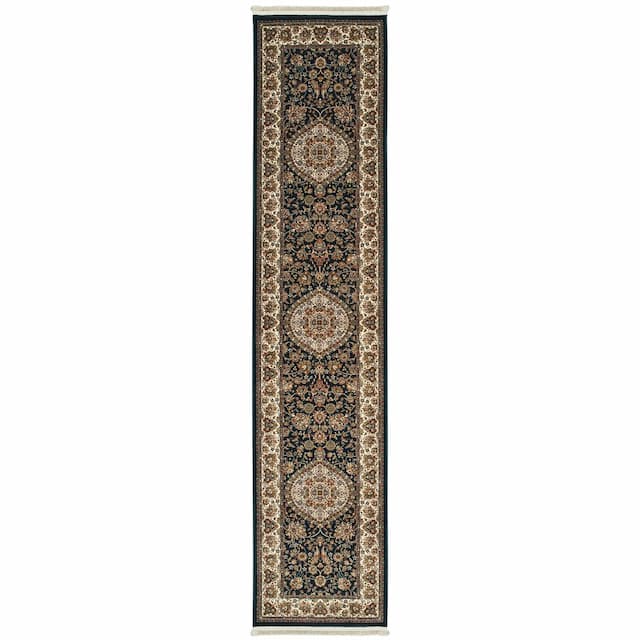 Masterpiece 033B2 Dark Blue/ Ivory Indoor Area Rug - 2'3" x 10'