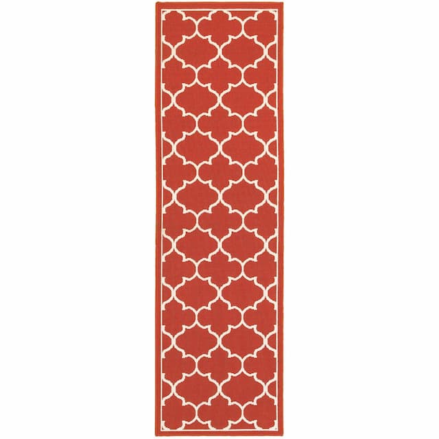 Meridian 1295R Red/ Ivory Indoor/Outdoor Area Rug - 2'3" x 7'6"