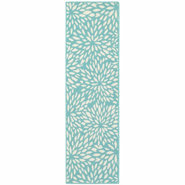 Meridian 1506L Blue/ Ivory Indoor/Outdoor Area Rug - 2'3" x 7'6"