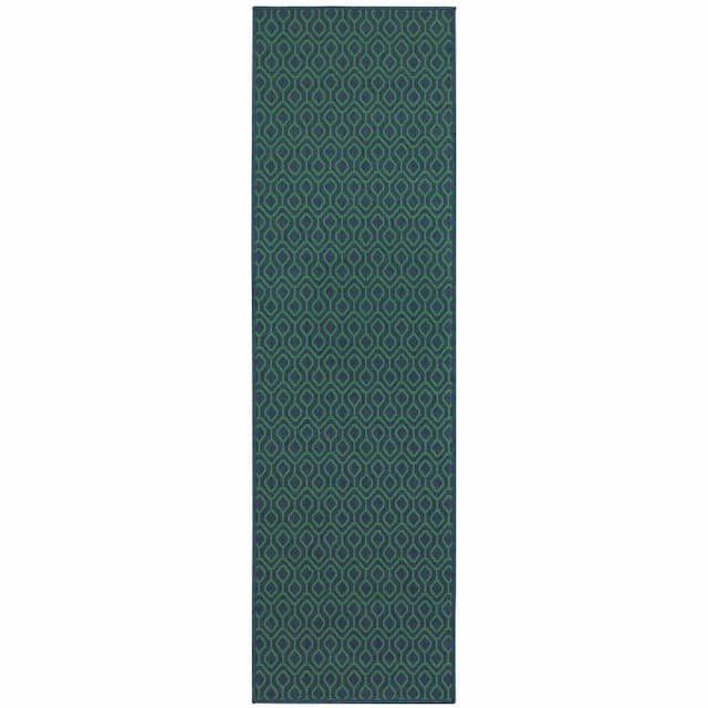 Meridian 1634Q Navy/ Green Indoor/Outdoor Area Rug - 2'3" x 7'6"