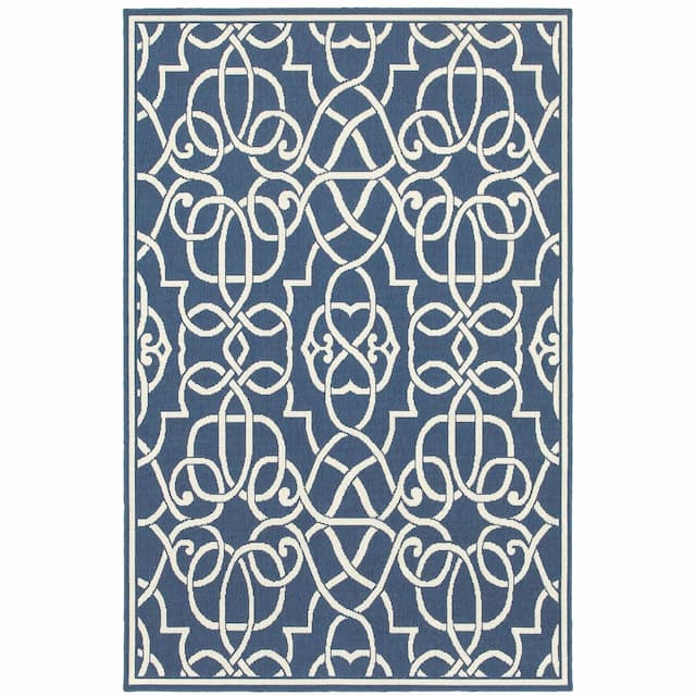 Meridian 2205B Navy/ Ivory Indoor/Outdoor Area Rug - 1'10" x 2'10"