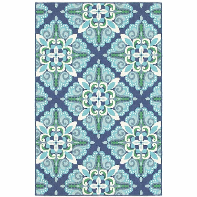 Meridian 2206B Blue/ Green Indoor/Outdoor Area Rug - 1'10" x 2'10"