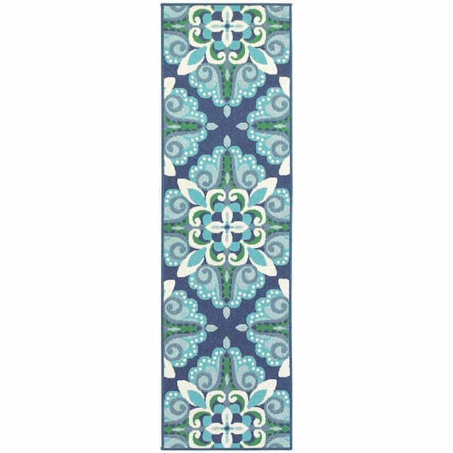 Meridian 2206B Blue/ Green Indoor/Outdoor Area Rug - 2'3" x 7'6"