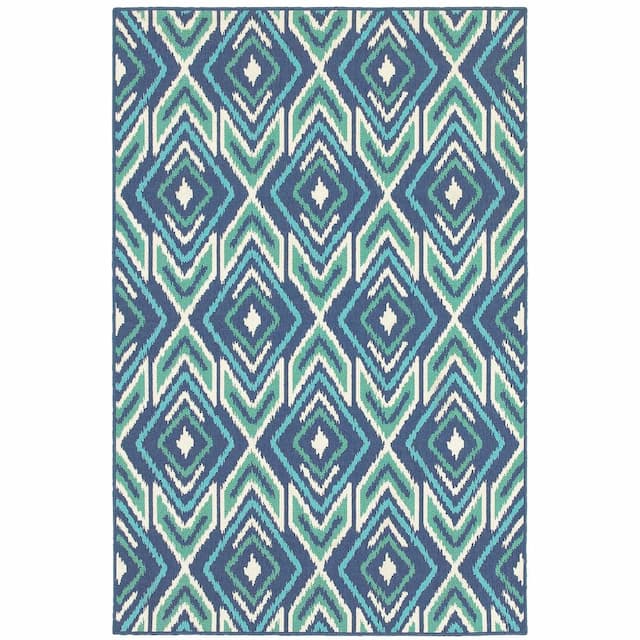 Meridian 2209B Navy/ Green Indoor/Outdoor Area Rug - 1'10" x 2'10"