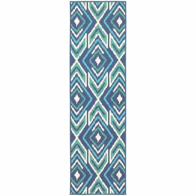 Meridian 2209B Navy/ Green Indoor/Outdoor Area Rug - 2'3" x 7'6"