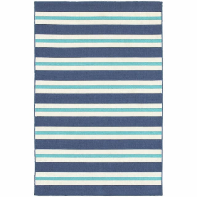 Meridian 5701B Blue/ Ivory Indoor/Outdoor Area Rug - 1'10" x 2'10"