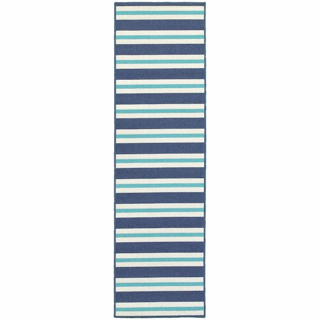 Meridian 5701B Blue/ Ivory Indoor/Outdoor Area Rug - 2'3" x 7'6"