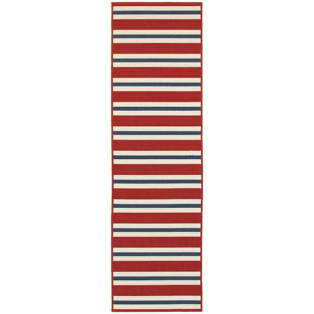 Meridian 5701R Red/ Blue Indoor/Outdoor Area Rug - 2'3" x 7'6"