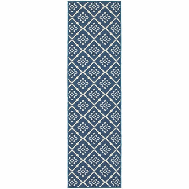 Meridian 5703B Navy/ Ivory Indoor/Outdoor Area Rug - 2'3" x 7'6"