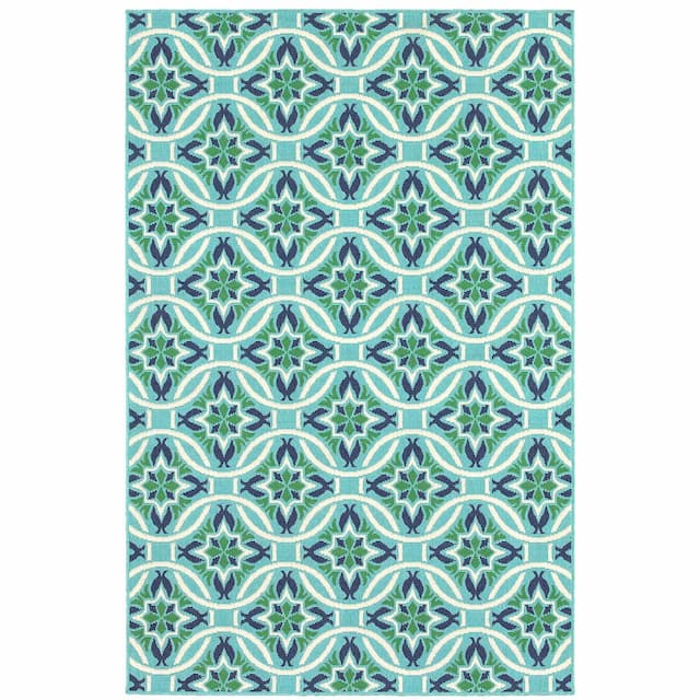 Meridian 5868L Blue/ Green Indoor/Outdoor Area Rug - 1'10" x 2'10"