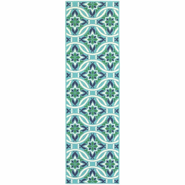 Meridian 5868L Blue/ Green Indoor/Outdoor Area Rug - 2'3" x 7'6"