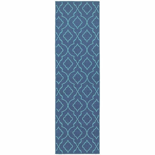 Meridian 7541B Navy/ Blue Indoor/Outdoor Area Rug - 2'3" x 7'6"