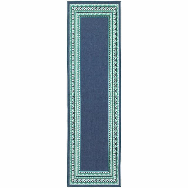 Meridian 9650B Navy/ Green Indoor/Outdoor Area Rug - 2'3" x 7'6"