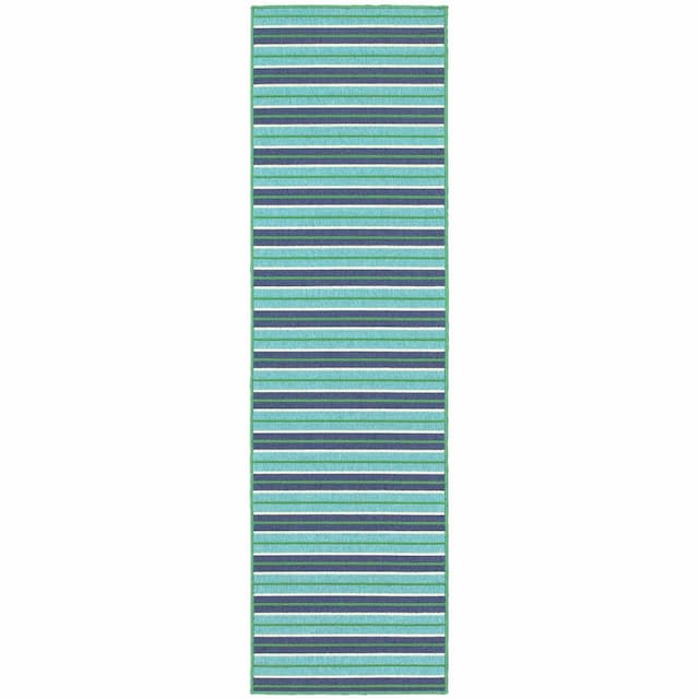 Meridian 9652F Blue/ Green Indoor/Outdoor Area Rug - 2'3" x 7'6"