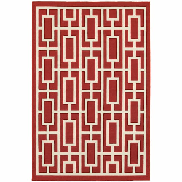 Meridian 9754R Red/ Ivory Indoor/Outdoor Area Rug - 1'10" x 2'10"