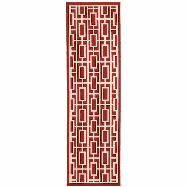 Meridian 9754R Red/ Ivory Indoor/Outdoor Area Rug - 2'3" x 7'6"