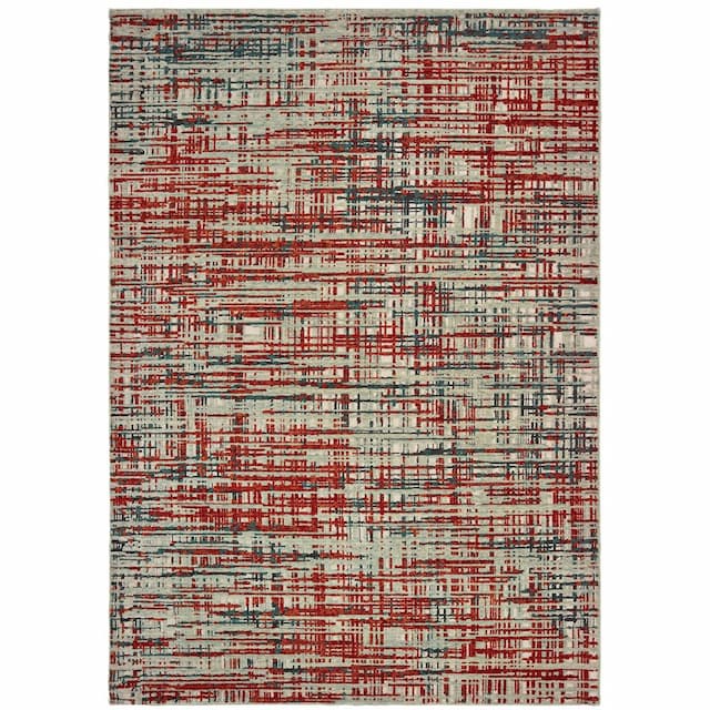 Montage 5503X Grey/ Red Indoor Area Rug - 2' x 3'