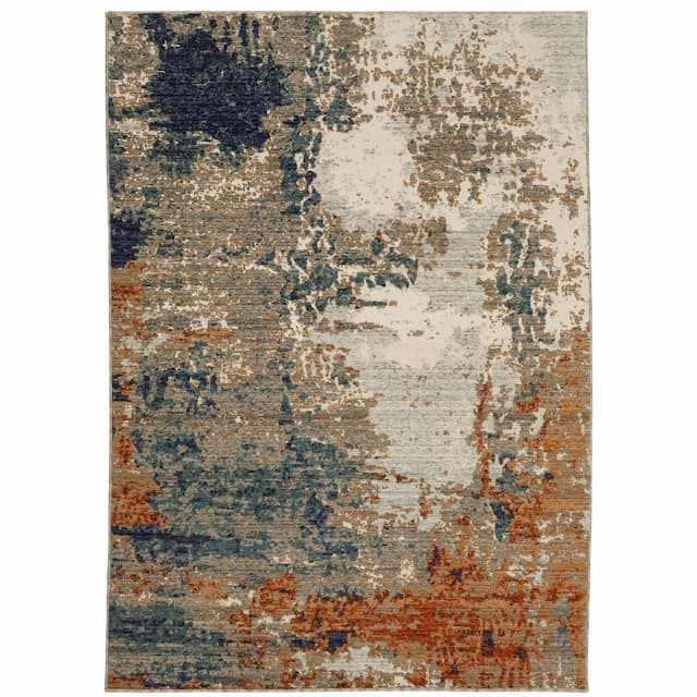 Montage 092LE Blue/ Rust Indoor Area Rug - 5'3" x 7'6"