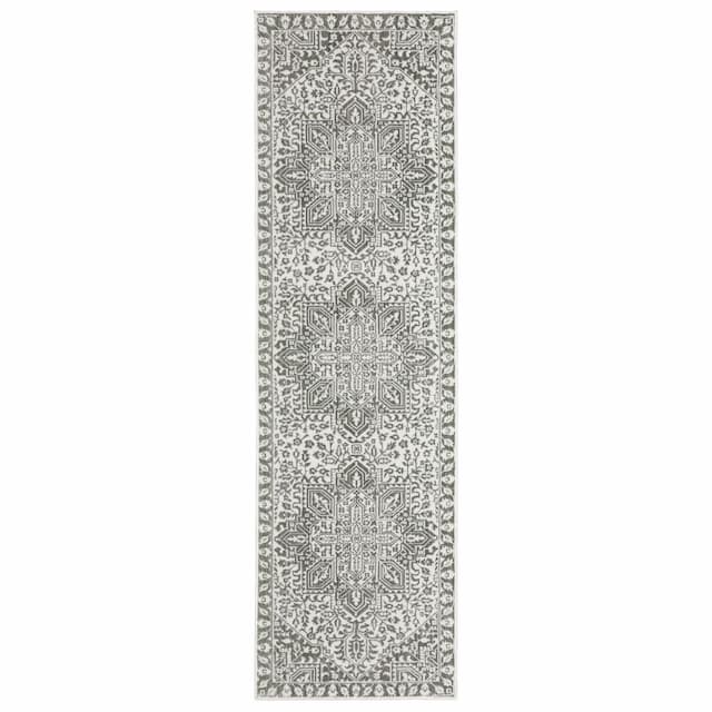 Montecito 1101W Grey/ White Indoor Area Rug - 2'3" x 7'6"