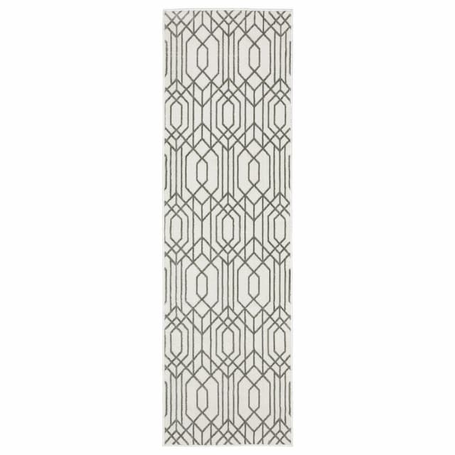 Montecito 4158W White/ Grey Indoor Area Rug - 2'3" x 7'6"