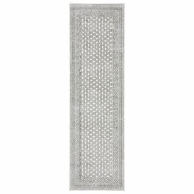 Montecito 094W8 White/ Grey Indoor Area Rug - 2'3" x 7'6"