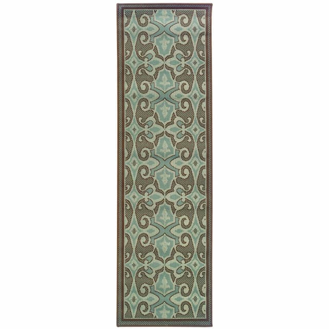 Montego 2335L Blue/ Brown Indoor/Outdoor Area Rug - 2'3" x 7'6"