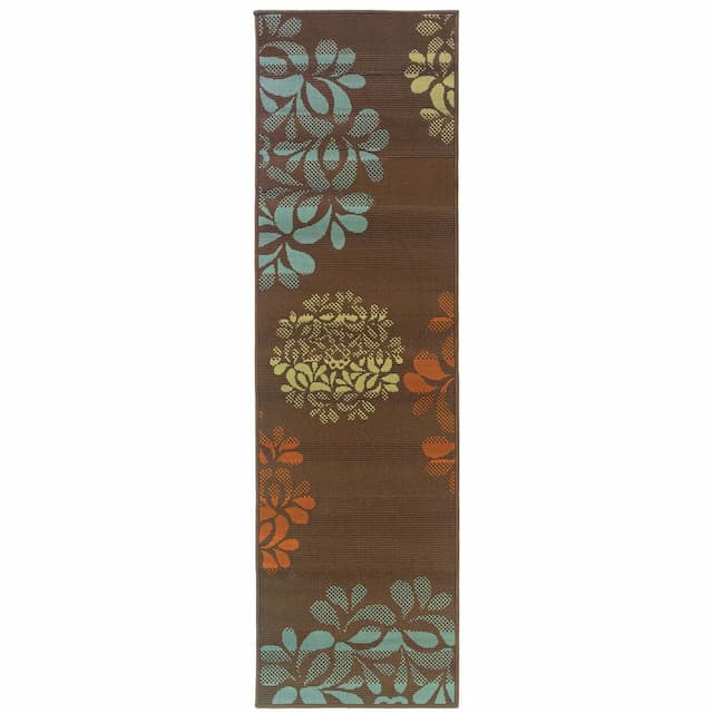 Montego 2635N Brown/ Blue Indoor/Outdoor Area Rug - 2'3" x 7'6"