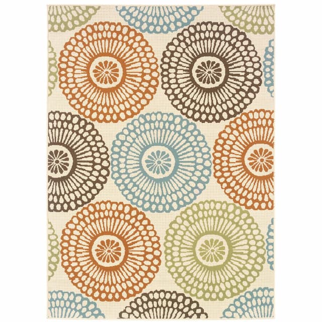 Montego 697J6 Beige/ Blue Indoor/Outdoor Area Rug - 2'5" x 4'5"