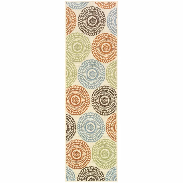 Montego 697J6 Beige/ Blue Indoor/Outdoor Area Rug - 2'3" x 7'6"