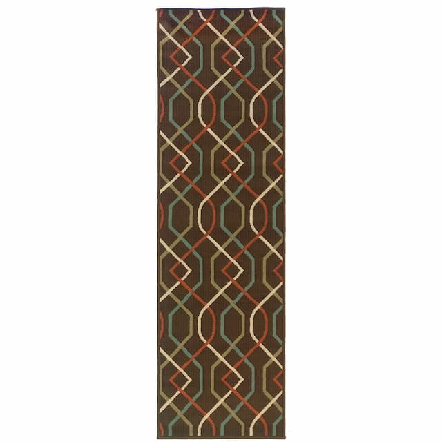 Montego 896N6 Brown/ Ivory Indoor/Outdoor Area Rug - 2'3" x 7'6"