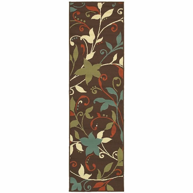 Montego 967X6 Brown/ Green Indoor/Outdoor Area Rug - 2'3" x 7'6"