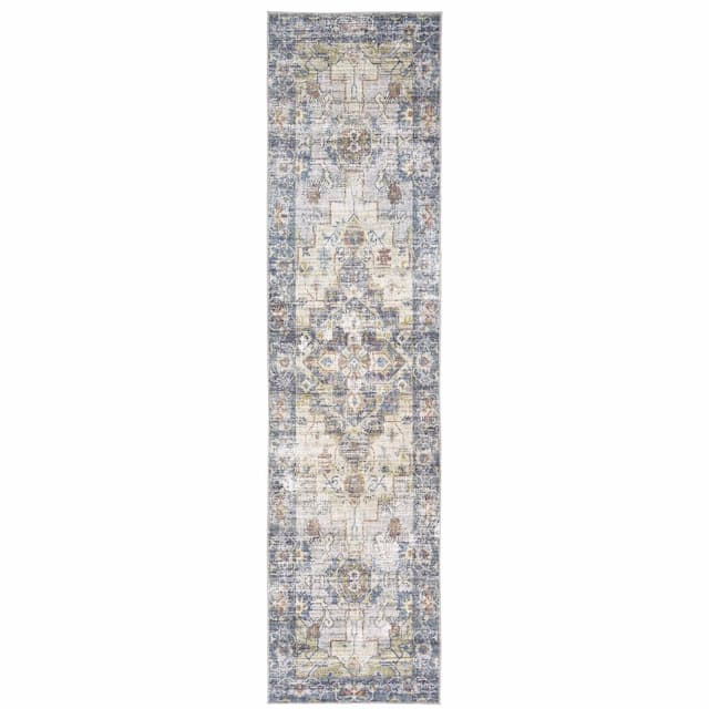 Myers Park MYP02 Blue/ Gold Indoor Area Rug - 2' x 8'